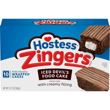 Hostess Zingers Snack Cakes, Artificially Flavored Iced Devil’s Food Cake, 12.7 oz Box (10 Ct.)