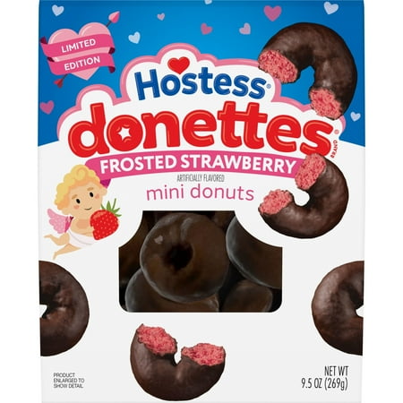 Hostess Donettes, Frosted Strawberry Artificially Flavored Mini Donuts, 9.5 oz Bag