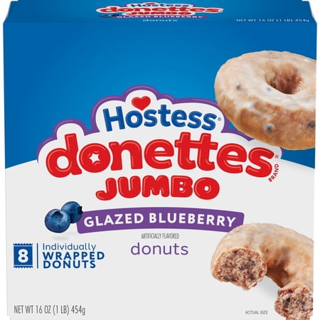 Hostess Jumbo Donettes Blueberry Glazed Donuts, Artificially Flavored, 16 oz Box
