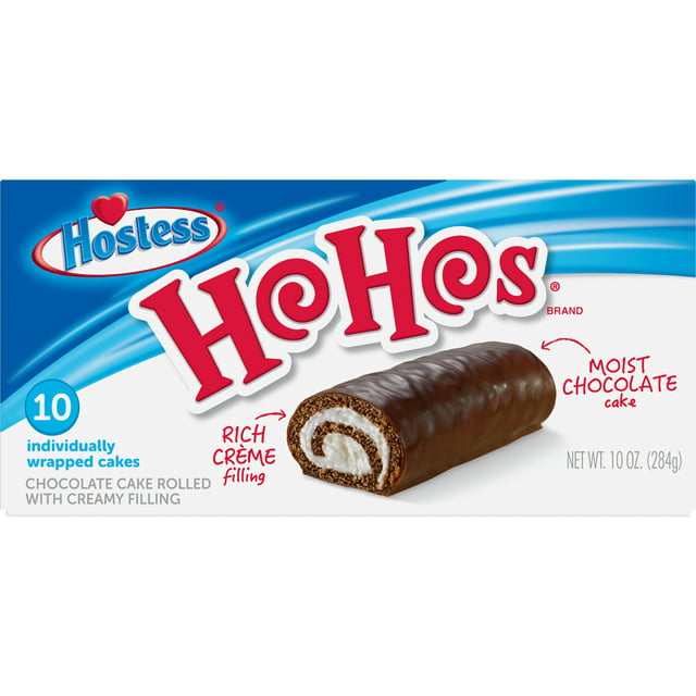 HOSTESS HOHOS, Rolled Chocolate Cake with Creamy Filling, Individually Wrapped - 10 Count /10 oz