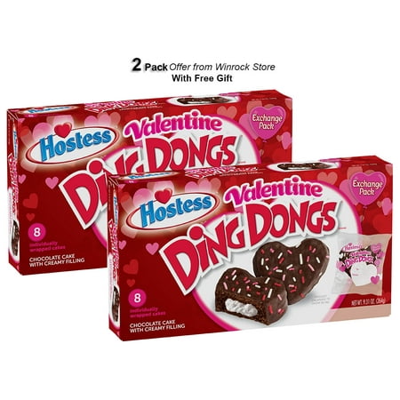 HOSTESS Heart Shaped DING DONGS 8 Count 9 oz (2 Pack) Free Gift from Winrock Store