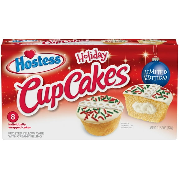 Hostess Holiday Cupcakes, Yellow Snack Cakes, 11.57 oz Box (8 Cakes)