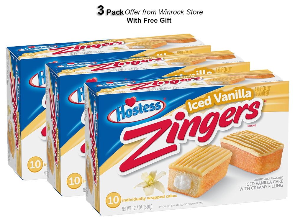 HOSTESS Iced Vanilla ZINGERS, Iced Vanilla Cakes - 12.70 oz, 10 Count (3 Pack) Free Gift from Winrock Store