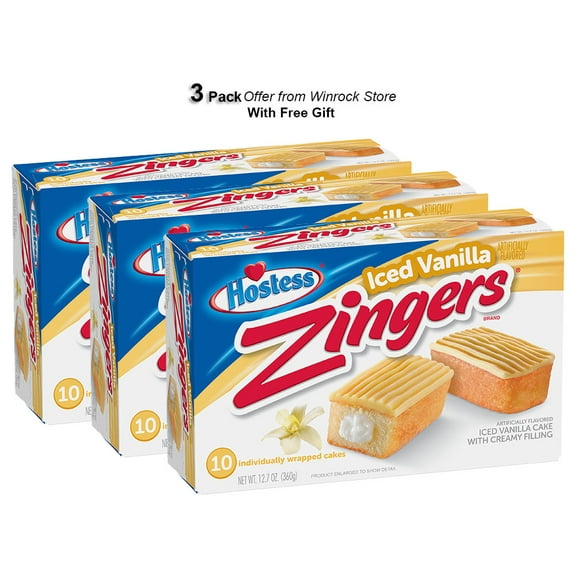 HOSTESS Iced Vanilla ZINGERS, Iced Vanilla Cakes - 12.70 oz, 10 Count (3 Pack) Free Gift from Winrock Store