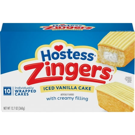 Hostess Zingers Snack Cakes, Artificially Flavored Iced Vanilla Cake, 12.7 oz Box (10 Ct.)