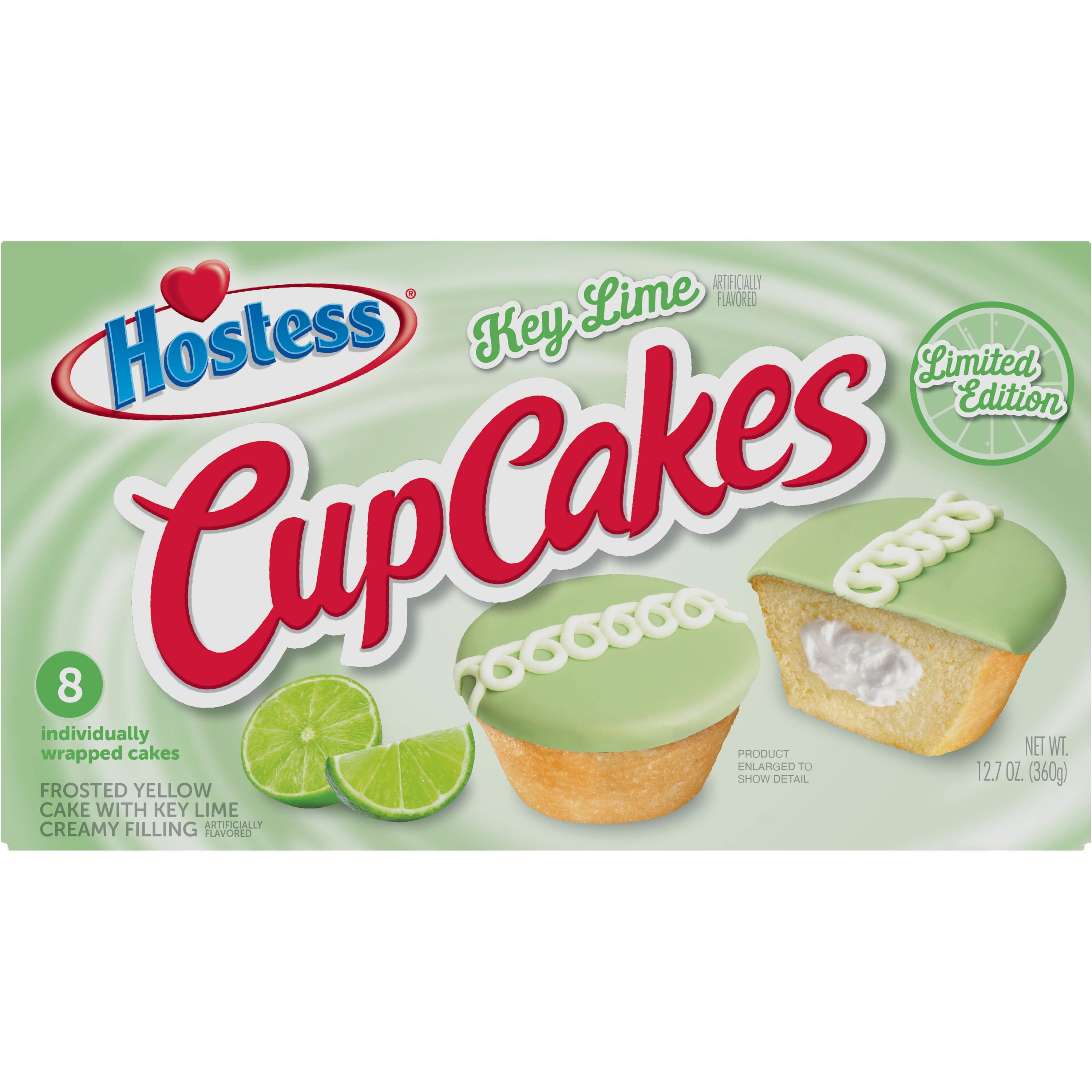HOSTESS Key Lime Flavored Cupcakes, Creamy Filling, 8 Count, 12.7