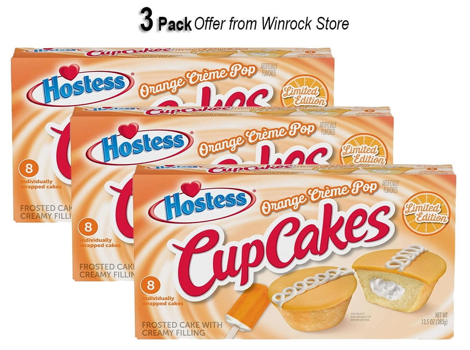 HOSTESS Limited Edition Orange Crme Pop Artificially Flavored CupCakes, Creamy Filling, 8 Count, 13.5 oz (3 Pack) Offer from Winrock Store