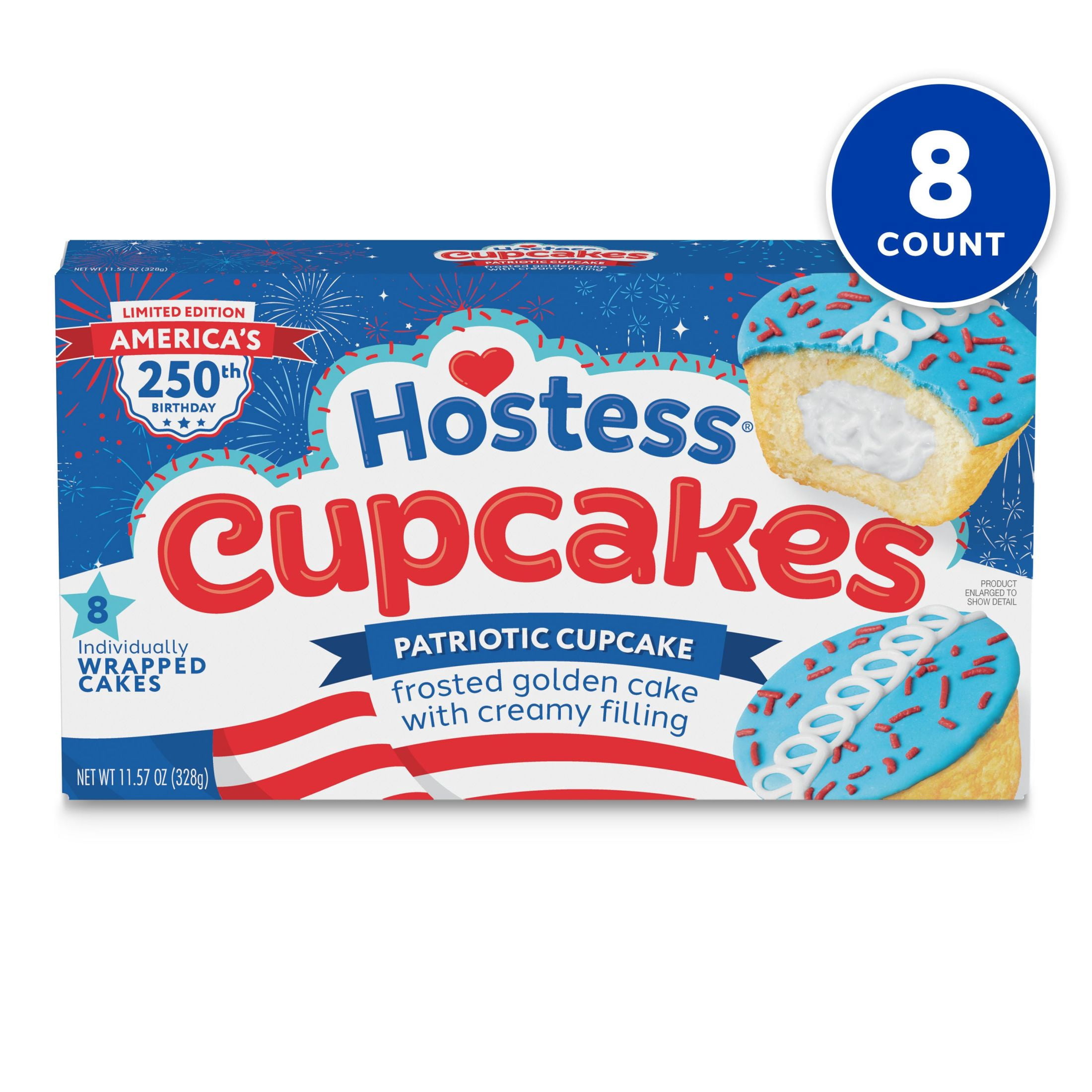 Hostess Patriotic Cupcakes, Golden Snack Cakes, 11.57 oz Box (8 Pouches)