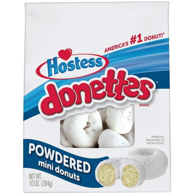 HOSTESS Powdered DONETTES Bag, Powdered Sugar Mini Donuts - 10 oz