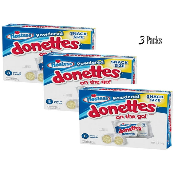 HOSTESS Powdered DONETTES Donuts Snack Pack, 8 count, 12.0 oz (3 Packs)
