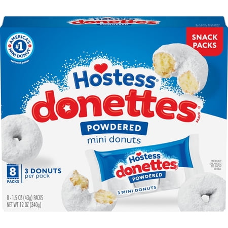 Hostess Donettes, Powdered Mini onuts, Box of 8 On the Go Packs