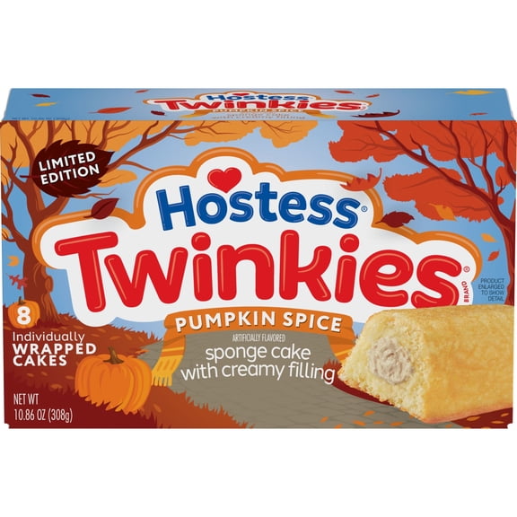 Hostess Twinkies, Golden Sponge Cakes with Pumpkin Spice Artificially Flavored Filling, 10.86 oz Box (8 Snacks)