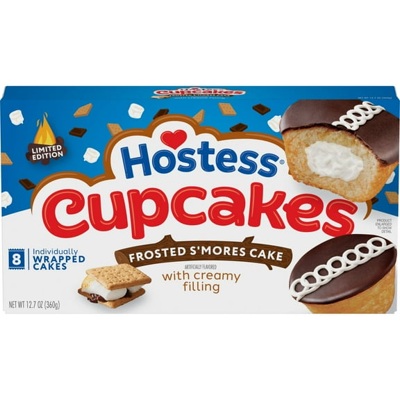 Hostess S'mores Cupcakes, Artificially Flavored Snack Cakes, 12.7 oz Box (8 Ct.)