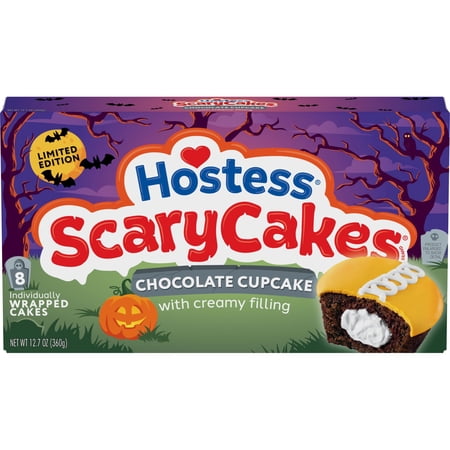 Hostess ScaryCakes Cupcakes, Chocolate Snack Cakes with Creamy Filling, 8 Count Box