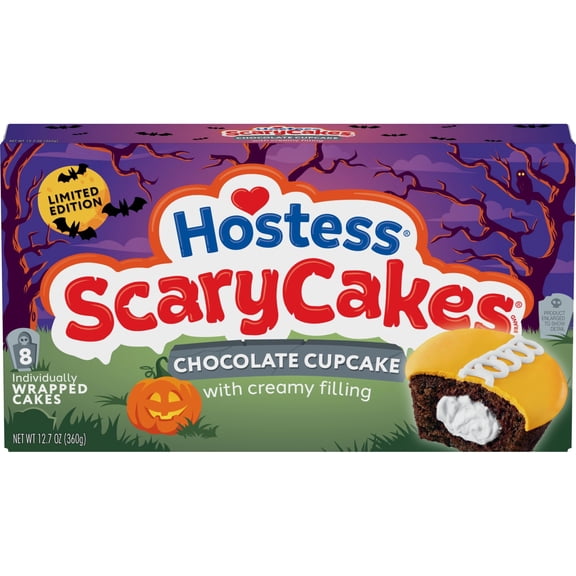 Hostess ScaryCakes Cupcakes, Chocolate Snack Cakes with Creamy Filling, 8 Count Box