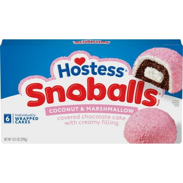 Hostess Snoballs Snack Cakes, Coconut & Marshmallow Covered Chocolate Cake, 10.5 oz Box (6 Ct.)