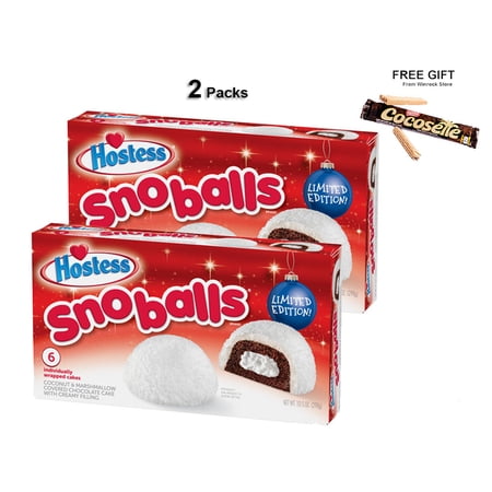 HOSTESS SNOBALLS, Coconut and Marshmallow Chocolate Cake , Creamy Filling – 6 count, 10.5 oz (2 Packs) Free Gift from Winrock Store