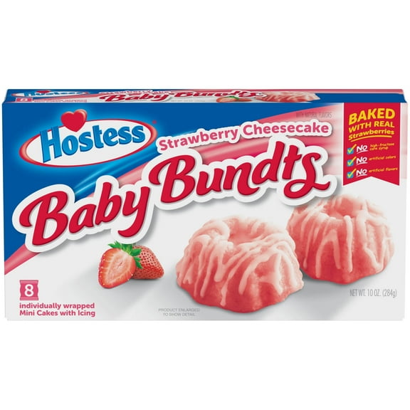 HOSTESS Strawberry Cheesecake BABY BUNDTS, Baked with Real Strawberries and natural flavors, 10 oz, 8 Count