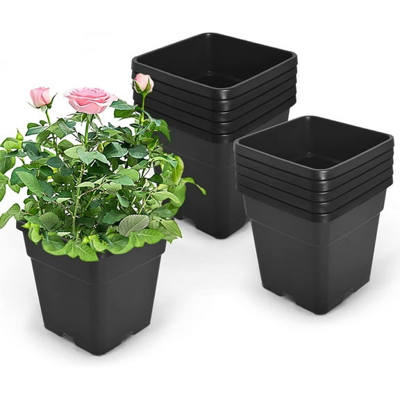 HOSTIC 1 Gallon Square Nursery Pots Flexible Plastic Pots for Plants Gallon Pot with Drainage Holes 10 Pcs