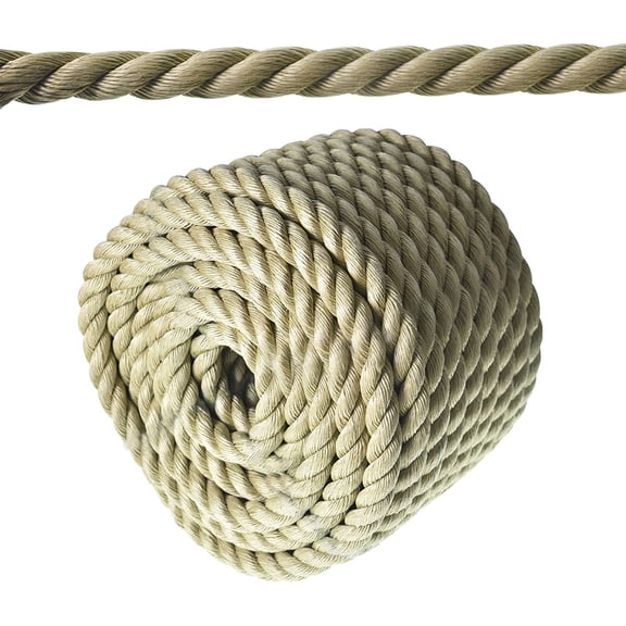 HOSTIC 1 in 100 FT Twisted 3 Strand Synthetic Polypropylene Rope Artificial Manila Rope Suitable for Tree Work Camping Navigation Swing