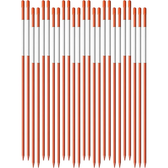 HOSTIC 100 PCS Fiberglass Driveway Poles Snow Stakes with Reflective Tape Multipurpose Driveway Marker 48 Inch 5/16 Inch Orange