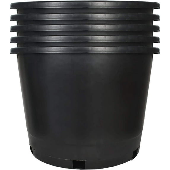 HOSTIC 25 gal Round Black Garden Planter Pot with Drainage Holes, Reusable (5 Count)