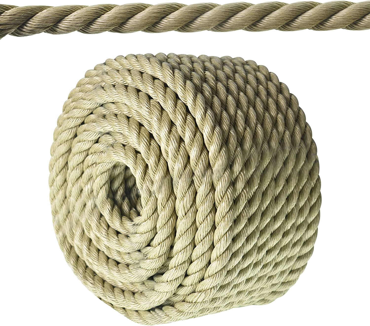 HOSTIC 3/4 in 100 FT Twisted 3 Strand Synthetic Polypropylene Rope  Artificial Manila Rope Suitable for Tree Work Camping Navigation Swing 
