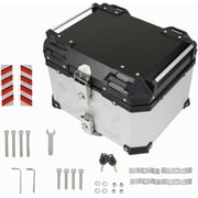 HOSTIC 45L Universal Motorcycle Top Case Trunk Tour Tail Box with Backrest and Mounting Plate Hard Watertightness Security Lock Against Theft Silver Metal Aluminum Alloy