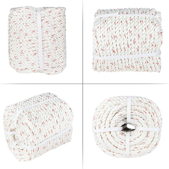 HOSTIC High Strength Braid Rope Pulling Rope Polyester Rope Multipurpose Bull Rigging 3/4 Inch x 100 Feet White Red