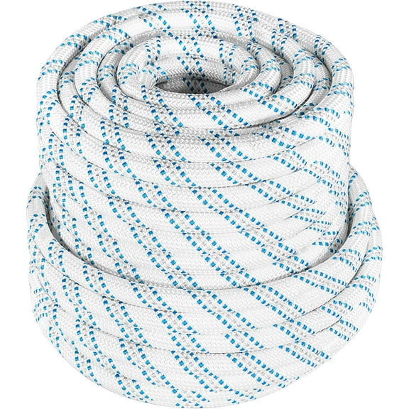 HOSTIC High Strength Braid Rope Pulling Rope Polyester Rope Multipurpose Bull Rigging 3/4 Inch x 150 Feet White Grey Blue