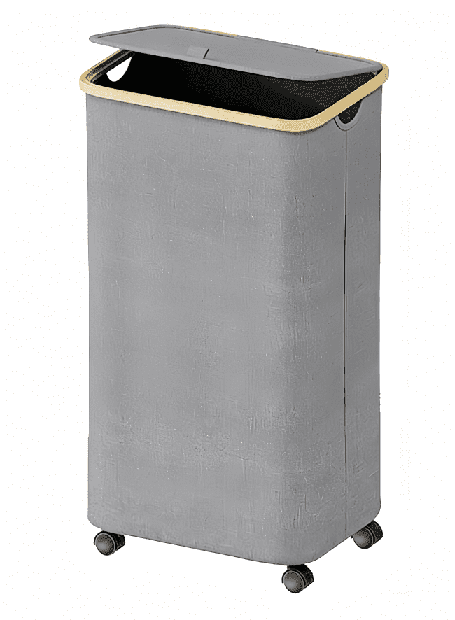 【HOSTK】100L Foldable Laundry Hamper on Wheels - Grey Clothes Basket with Lid & Bamboo Handles for Bedroom, Bathroom, Dorm