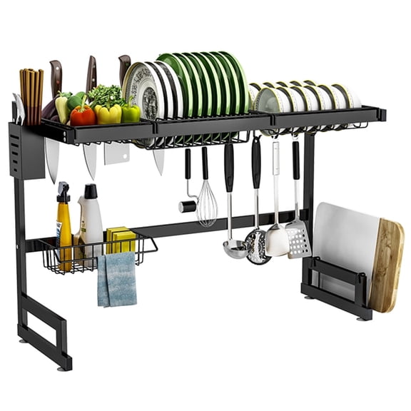 HOSTK2-layer, high-capacity stainless steel dish rack designed for placement above the sink, serving as an efficient solution for washing and drying dishes, ideal for kitchen storage organization.