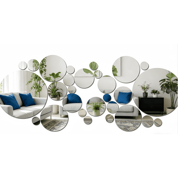 HOSTK32 Pcs Small Circle Acrylic Mirror Wall Stickers, Removable Self-Adhesive Wall Decal Mirrors, Modern Mirror Art Decor for Bathroom, Bedroom, Living Room & TV BackgroundSmall