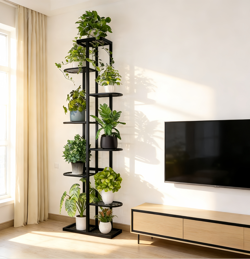 【HOSTK】8-Tier Space-Saving Metal Plant Stand | Black Multi-Level ...