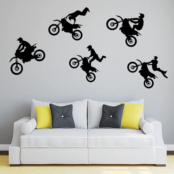 HOSTKDirt Bike Motocross Wall Decals, Peel and Stick Motorcycle Stickers, Removable Sports Wall Stickers for Boys Bedroom, Playroom, Game Room, Living Room, Home Decor