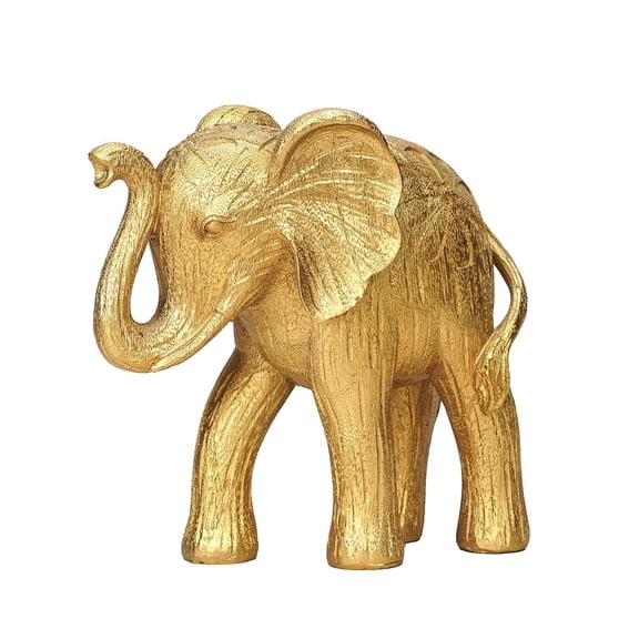 HOSTKGold Resin Elephant Statue Decorative Lucky Feng Shui Figurine for Home & Office Desktop, Wealth Symbol for Living Room Shelf & Entryway Decor, Perfect Gift for Housewarming & Business