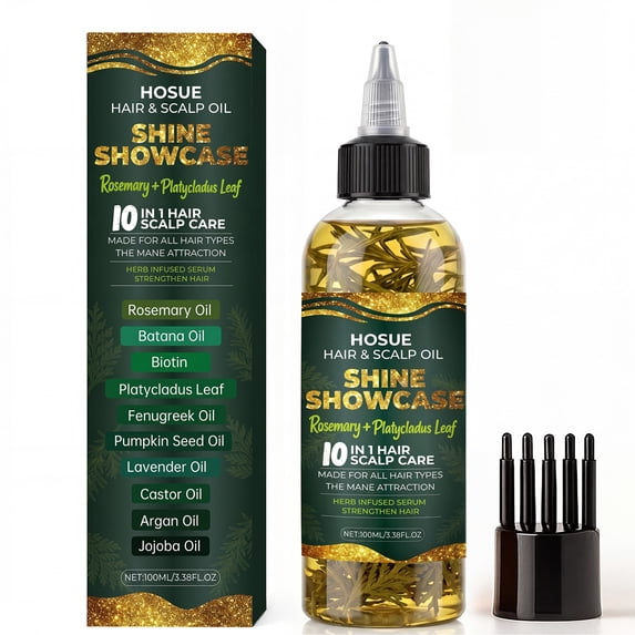 HOSUE 10-in-1 Hair and Scalp Oil,Infused with Rosemary Oil&Platycladus Leaf Botanical Essential Oils,3.38fl.oz