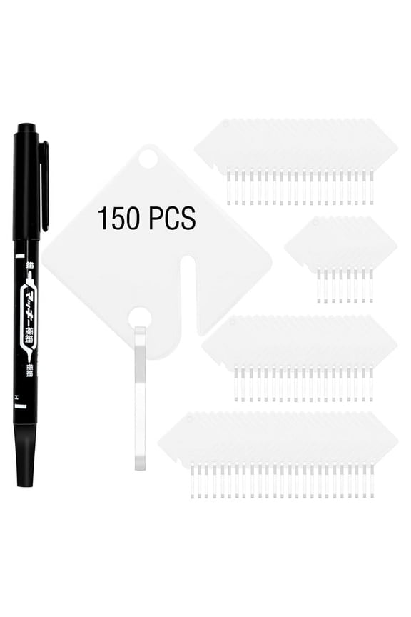 HOT 150 Pcs Rack Key Tags White Square Plastic Hanging with 1 Black Markers, Metal Snap Hooks for Slotted Cabinets