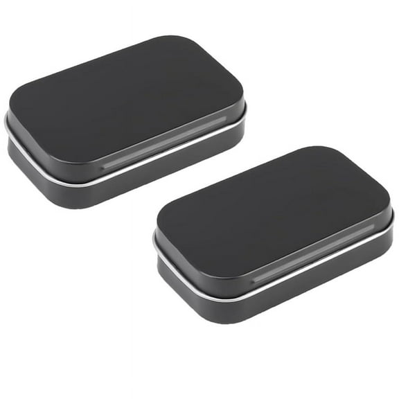 2 PCS Small Storage Box with Lid Rectangular Small Tin Boxes Metal Box with Lid Small Tin Box for Home Storage Black