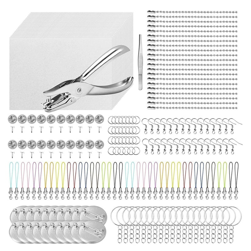 HOT 202Pcs Shrink Plastic Sheets Kit, Keychains Accessories, Earring Hooks,Tweezers,Lobster Clasp Cord for Handmade Crafting