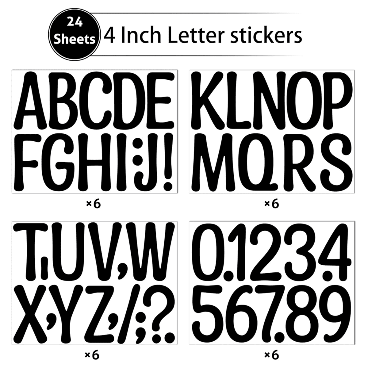HOT! 24 Sheets Large Letter Stickers 4 Inch Alphabet Number Vinyl Self ...