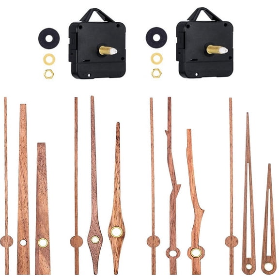 2Pcs Long Shaft Quartz Clock Motor Kit Movement Mechanism with 12 Inch Walnut Wood Hands Repair Parts Replacement