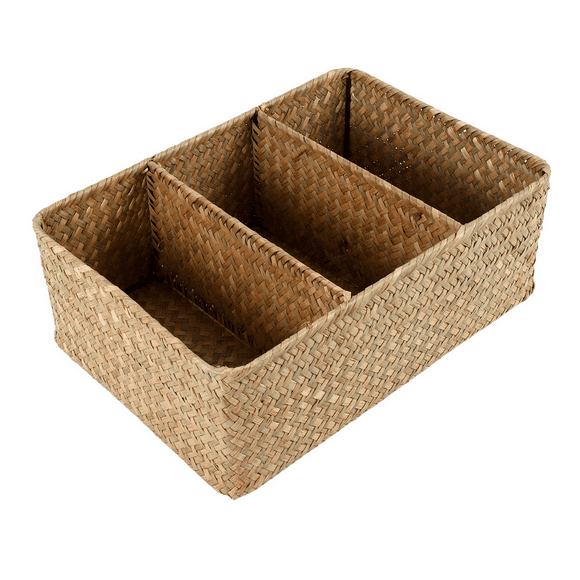 HOT! 3-Section Wicker Baskets for Shelves, Hand-Woven Seagrass Storage Toilet Paper Basket Large