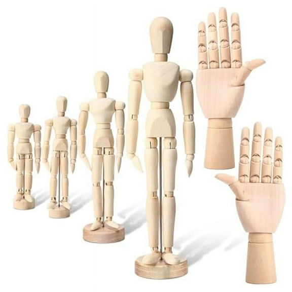 6Pack Artist Wooden Mannequin,4.5/5.5/8/12Inch Drawing Figure Model Hand 7Inch Left and Right