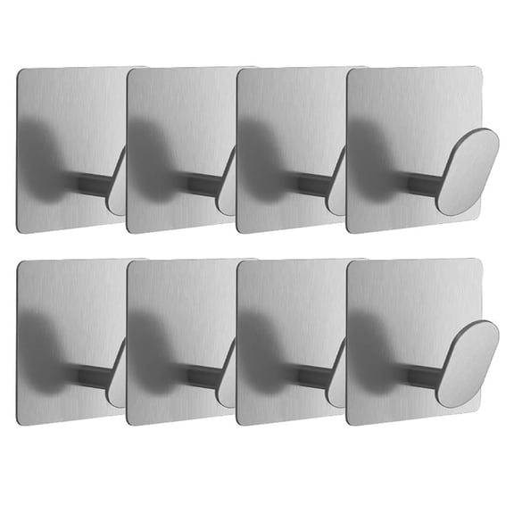 HOT 8Pcs Towel Hooks for Bathrooms Adhesive Wall Hanging Robe Coat Stick on No Damage Stainless Steel