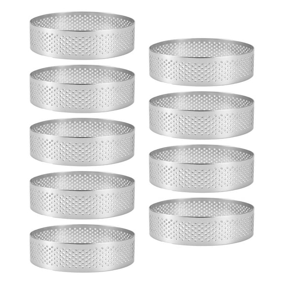 HOT! 9 Pack Round Tart Ring, Mousse Rings, Stainless Steel Heat- Perforated Metal Ring Mold