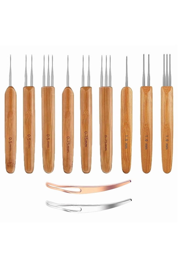 9 Pcs Dreadlock Crochet Hook for Hair, Loc Needle for Dreads with 2 Interlocking Tool 0.5mm 0.75mm 1mm Weaving Crochet