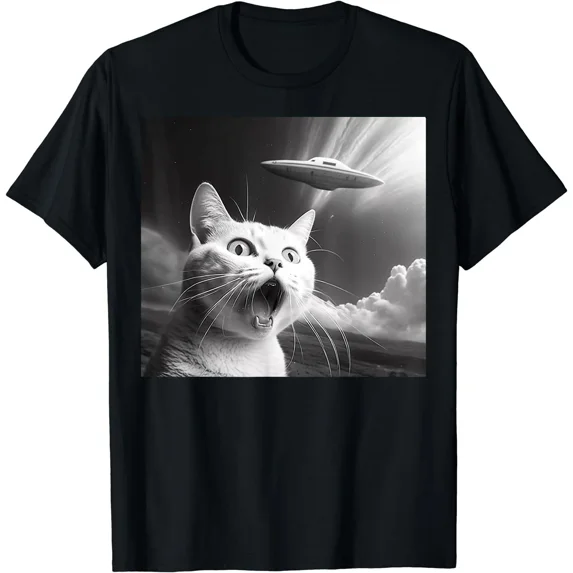 HOT-Alien UFO Funny Cat Unknown Abduction Kitty Unisex T-Shirt ...