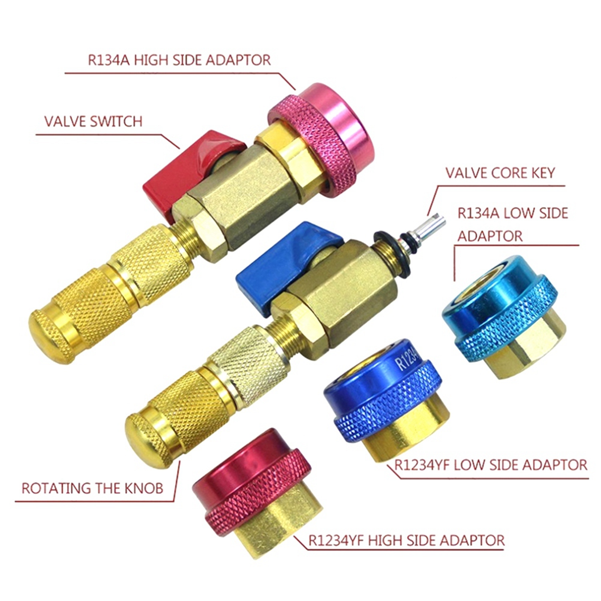 R1234YF Tool R134A & R1234YF AC Valve Core Tool Kit - High/Low Pressure ...