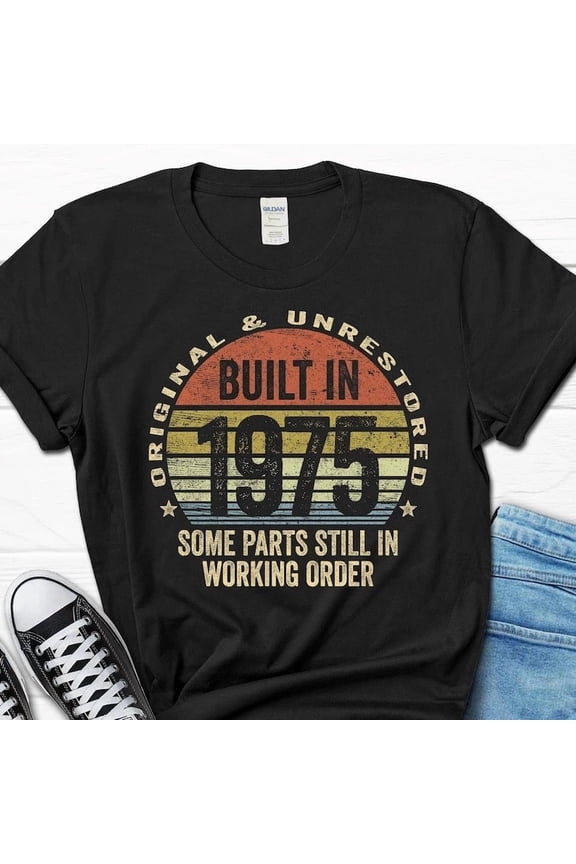 HOT-Built In 1975 Retro Shirt, 50th Birthday T-shirt for Him, 50th B-day Men's